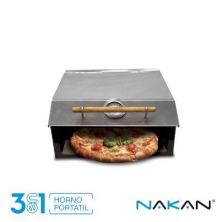 Parrilla Portatil Nakan 3 en 1 Horno Pizzero Plancha Acero