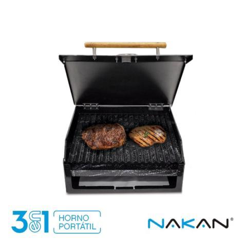 NAKAN  Parrilla Portatil Nakan 3 en 1 Horno Pizzero Plancha Acero